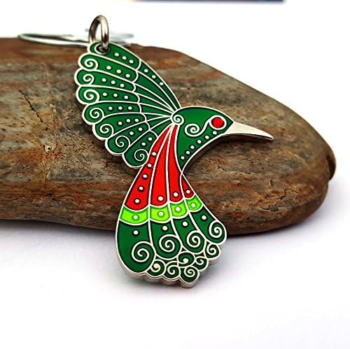 Hummingbird Enamel Ornament - Holiday Christmas Tree Ornament, Xmas Accessory, Green Red