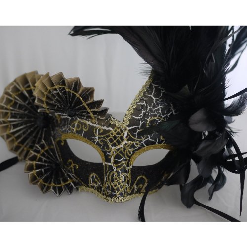 51YUykulzhL Black & Gold Small Venetian Feather Mask Mardi Gras Masquerade