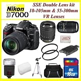 Nikon D7000 3.0-Inch LCD 16.2MP DX-Format CMOS Digital SLR (Black) with Nikon 18-105mm f/3.5-5.6G ED VR AF-S DX Nikkor Autofocus Lens and Nikon AF-S NIKKOR 55-300mm f/4.5-5.6G ED VR Zoom Lens + SSE Best Value 16GB, Flash, Lens and Tripod Complete Accessory Package