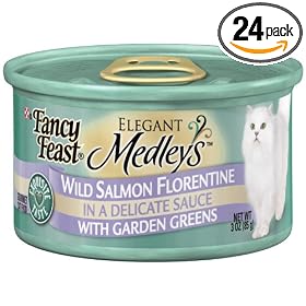 Fancy Feast Gourmet Cat Food, Wild Salmon Florentine in Sauce with Garden Greens, 3-Ounce Cans (Pack of 24)