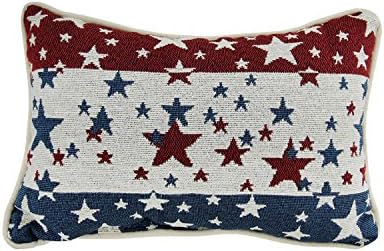 Stars &amp; Strips TapestryThrow Pillow. Show Your Patriotism wIth American Flag Style on Front &amp; Solid Beige on Back. Made in the USA. 12.5 x 8 Inch.