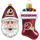 NFL Washington Redskins Blown Glass Stocking and Santa Cap Ornament 2-Pack