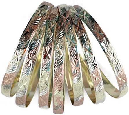 7 Days Stackable Bangle Set Solid Brass 18K Tri Color Tri-Tone Seven Laser Diamond Star Cut Ladies Bangle Mexican Semanario Set Baby Size 1