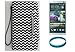 Wireless Fones Branded Chevron Pattern Trendy Faux Leather Wallet Clutch Case for HTC One Max (T6) (Screen Protector & Wristband included)