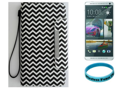 Wireless Fones Branded Chevron Pattern Trendy Faux Leather Wallet Clutch Case for HTC One Max (T6) (Screen Protector & Wristband included)