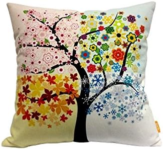 Homehug Ojia 18 X 18 Inch Cotton Home Decorative Throw Pillow Cover Cushion Case, Colorful Tree