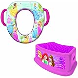 Disney Princesses Potty Seat and Step Stool Combo Set - Padded and Soft Potty Seat and Durable Step Stool - For Regular and Elongated Toilets - Portable - Easy Cleaning - Pink