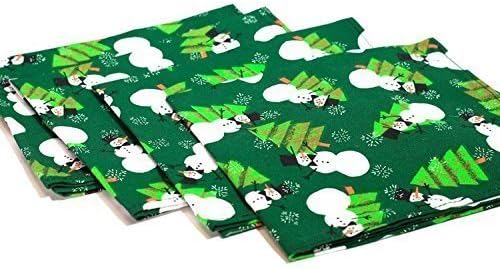 Fabric Napkins - Dinner - Luncheon - Holiday Napkins - Christmas Napkins - Cloth Napkins - Party Napkins - Snowmen - Green - Set of Four