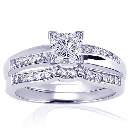 1 Ct Princess Cut Diamond Engagement Wedding Rings Set VS2-G CUT: VERY GOOD IGI