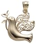 14k Yellow Gold Diamond-cut Dove w/ Filigree Wings Charm