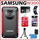 Samsung HMX-W300 HD Poocket Camcorder with 3x Digital Zoom and 2.3-inch LCD in Red + 4GB Micro SDHC + Accessory Kit