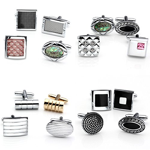 Zysta 8pcs Stainless Steel Grid Shell Men's Classic Shirts Cufflinks Groom Wedding Business Shirt, 4 Pair