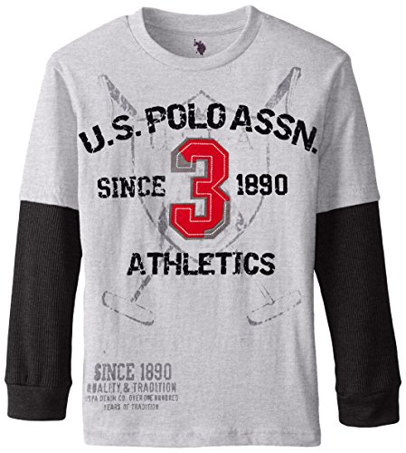 U.S. Polo Assn. Big Boys' Graphic Screen Printed Hangdown, Light Heather Gray, 10/12
