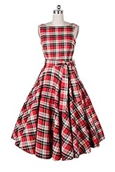 Plaid Print Cotton Vintage  Dress With a Sash 