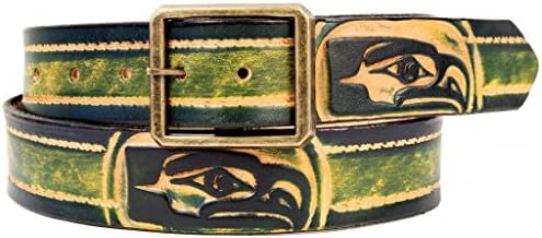 Marakesh Leather Women's Handmade Seahawks Leather Belt 36 Green/Natural