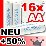 Produkt-Bild: 16 x Sanyo Eneloop Mignon Akkus Batterien AA - NEUESTE VERSION HR-3UTGA - 50% mehr LEBENSDAUER - bis 1500 LADEZYKLEN - in speziellen, hochwertigen Akkuboxen der Akku-Onlinehandel GmbH