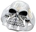 Sterling Silver Skull Biker Ring, 1 1/16" (27mm) wide