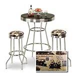 Chrome Bar Table & 2 Chrome Finish Union Pacific Train Fabric Seat Barstool ....