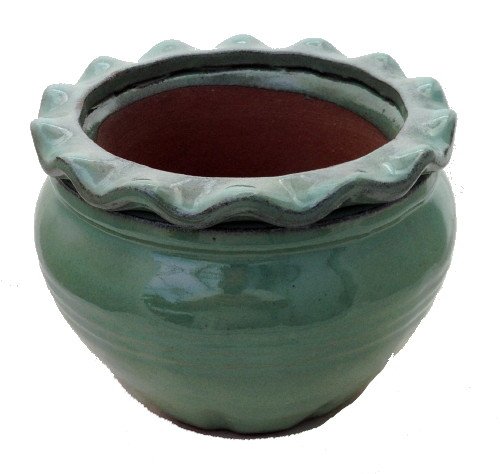 Round Pie Rim Self Watering Ceramic Pot - Aqua - 6 1/4