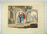 ANTIQUE COLOUR PRINT COUNTRY INN ROMANCE STREET SCENE