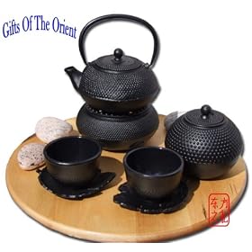 Cast Iron Tea Gift Set - Tetsubin black hobnail 0.6 litre (A) Gift Set