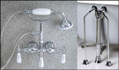 Chrome Clawfoot Tub Faucet with Handshower, Drain, Supply Lines