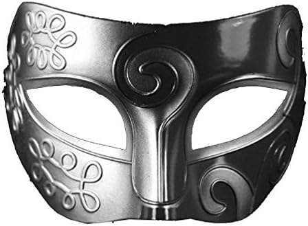 ECOSCO Retro Greek Roman Gladiator Halloween Party Mask Man Woman Children Mardi Gras Masquerade Fancy Dress Mask (Black+Silver)