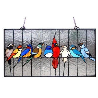 Tiffany Style Featuring Birds in the Cage Window Panel