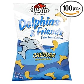 Austin Dolphins & Friends Baked Snack Crackers, Cheddar, 0.9-Ounce Bags (Pack of 100)