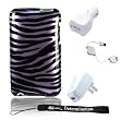 Hard Shell Skin Case Zebra For Apple Ipod Touch Itouch 8GB 16GB 32GB 2G 2nd Generation + 3 in 1 Combo Travel Kit Retractable USB, Home and Car Charger included + Includes a 4-inch eBgivalue Determination Hand Strap (Purple Zebra)
