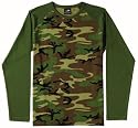 Long Sleeve Raglan Sleeve Woodland Camouflage T-shirt