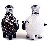 Handblown Glass Salt/Pepper Shaker Set - Black & White Sheep