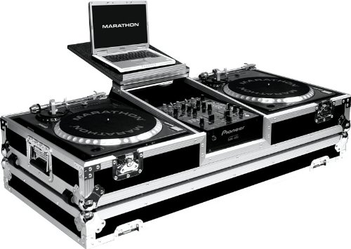 Marathon Flight Road Case MA-DJ10Wlt Battle Coffin Holds 2 Turntables with 10-Inch Mixer with Low Profile Wheels and Shelf for 15-Inch Laptop