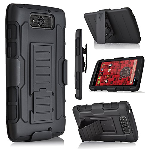 Droid Maxx Case, Motorola Droid Maxx Case, Starshop[Heavy Duty]Dual Layers with Kickstand and Locking Belt Clip With Premium Screen Protector Black