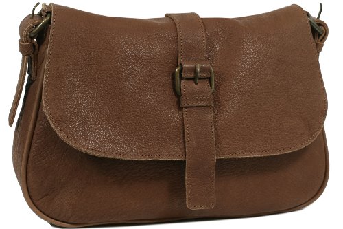 CNTMP Jayden II kleine Vintage Schulter-/ Umhängetasche Echt-Leder Cognac