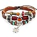 CELOKIY Charm Silvery Flower Pendant Brown Braided Rope Leather Bracelet