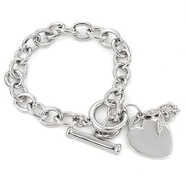 Playboy Bracelet Crystal Bunny Logo with Tiffany Style Heart Charms Toggle Bracelet Authentic Licensed Playboy Jewelry CPBB1139