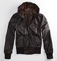Nollie Hooded Faux Leather Bomber Jacket