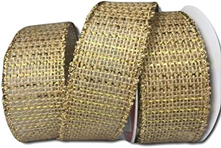 Wired Spring and Summer Burlap Ribbon (1.5 Inches X 21 Feet, Gold Burlap)