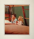 1953 Children Evening Prayer Boy Girl Bunk Bed Print - Original Print