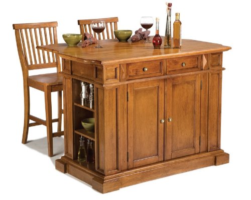 3pc Kitchen Island and Stools Set in Oak Finish 3pc Kitchen Island and Stools Set in Oak Finish