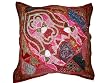 Vintage Sari Patchwork Pink Carmine Moti Beaded Floor Cushion Cover 24 Inch