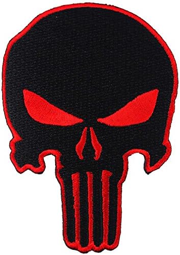Punisher Skull Embroidered Iron on Patch Red