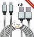 Yakonn Nylon Braided USB 8Pin Aluminum Heads Lightning to Sync Charging Cable, 6 Feet (2 Pack) - Gray