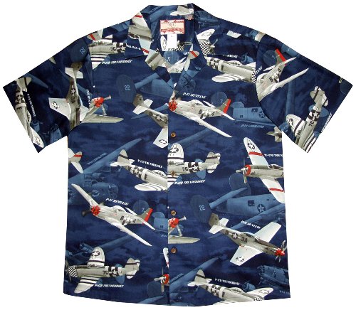 Mustang Thunderbolt Fighter Planes Men's Hawaiian Aloha Cotton Shirt