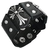 RighteousFleurDeLisCrossBlackLeatherBracelet