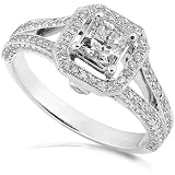 1-1/3ctw Princess Cut Diamond Engagement Ring in 14k White Gold (HI/SI-I1)