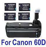 Canon BG-E9 Battery Grip for EOS 60D + 4X LP-E6 Battery