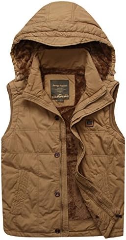JP.Arrive Men's Cotton Padded Thinken Casual Winter Waistcoat Vest Hooded Jacket Khaki XL