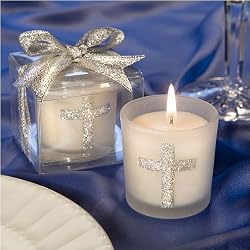 Candle Glass Silver Cross Theme (30 per order) Wedding Favors